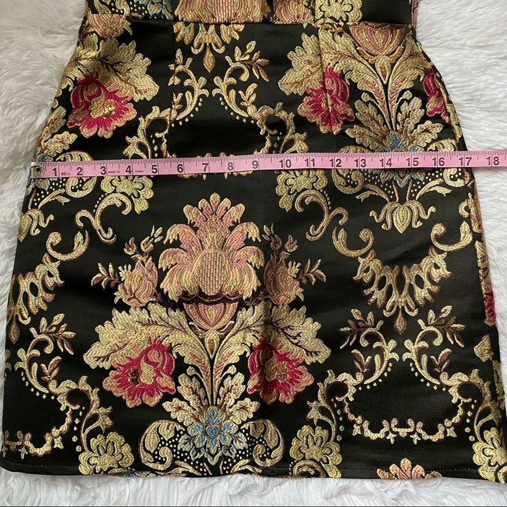 SHEIN Black & Gold Floral Damask Jacquard Brocade Victorian Mini Cocktail Dress - Picture 4 of 5